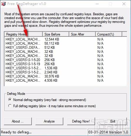 Free RegDefrager下载,注册表碎片清理软件,注册表碎片清理