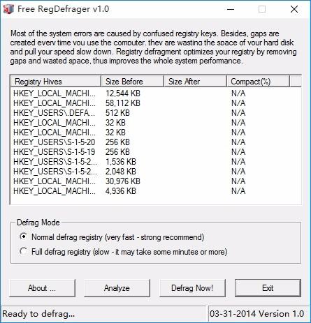Free RegDefrager下载,注册表碎片清理软件,注册表碎片清理